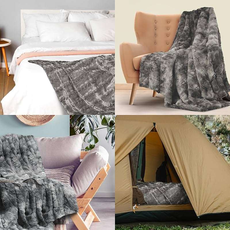 Everlasting Comfort Soft & Comfortable Gray Faux Fur Throw Blanket for Couch - (50"x65") Minky & Fluffy Fall Blankets & Throws, Plush Fuzzy Cover for Bed, Sofa & Living Room - Cozy Home Decor - Image 8