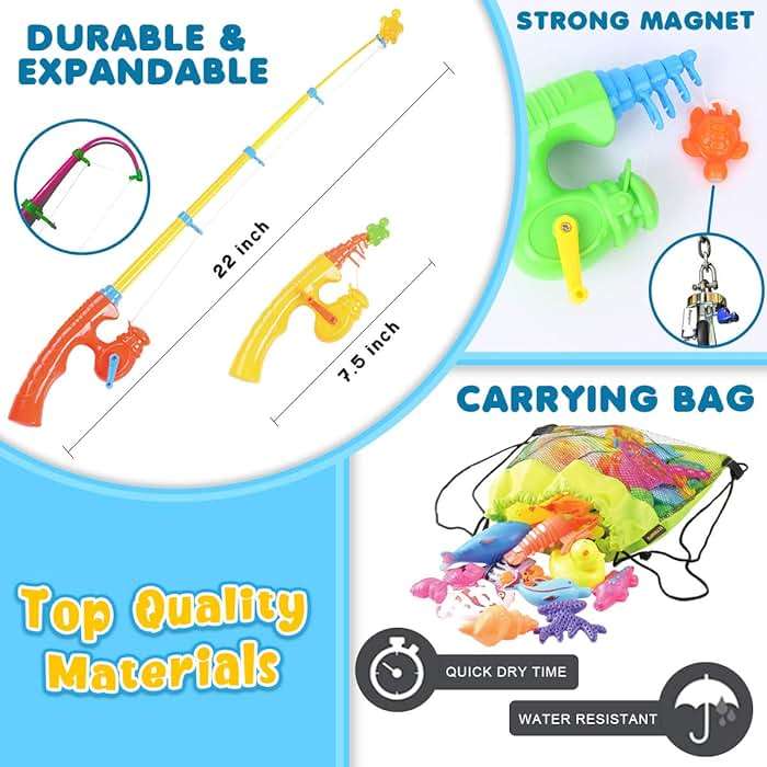 Goody King Magnetic Fishing Game Pool Party Pole Rod Net - Bathtub Outdoor Indoor Carnival Party Water Table Fish 4 Players Gift Age 3-5 6 4-8 (Large) - Image 5