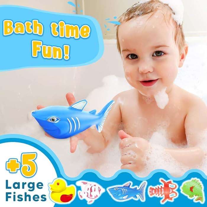 Goody King Magnetic Fishing Game Pool Party Pole Rod Net - Bathtub Outdoor Indoor Carnival Party Water Table Fish 4 Players Gift Age 3-5 6 4-8 (Large) - Image 6