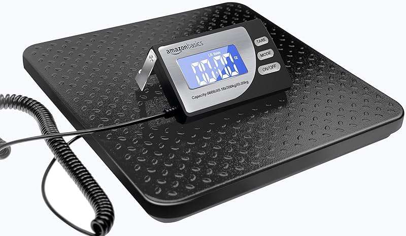 Amazon Basics Digital Shipping Postal Scale with Tare Function, Heavy Duty Weighing Platform, 660 lb Capacity, 1 Ounce Readability, Portable, Black - Image 1