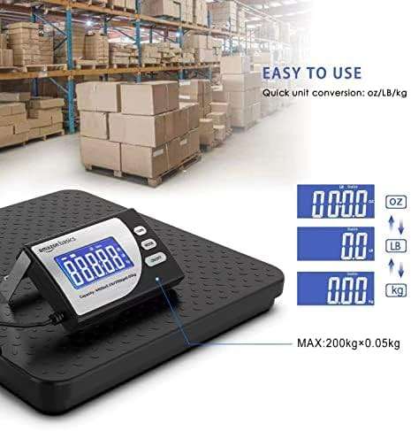 Amazon Basics Digital Shipping Postal Scale with Tare Function, Heavy Duty Weighing Platform, 660 lb Capacity, 1 Ounce Readability, Portable, Black - Image 4