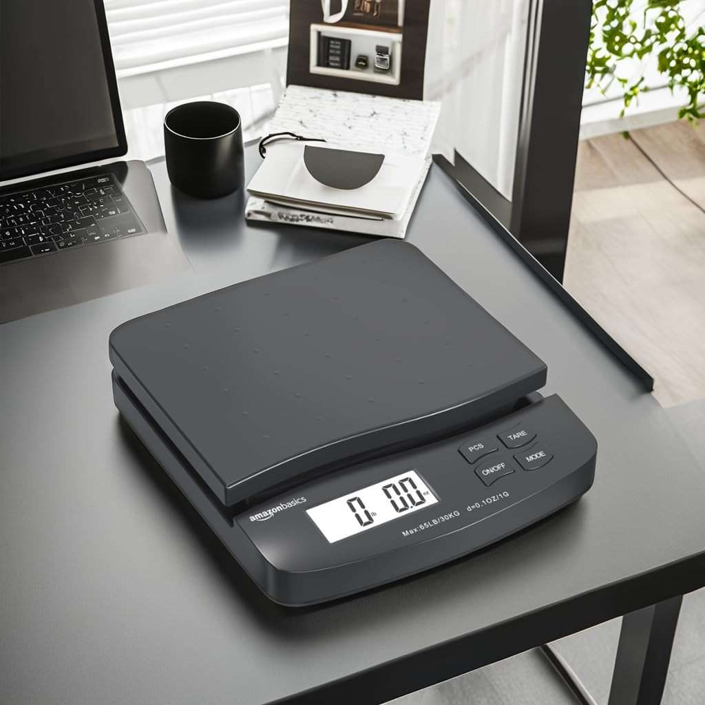 Amazon Basics Digital Postal Shipping Scale with Tare Function, AC Adapter, 65 lb Capacity, 0.1 oz Readability, LCD Display, Black - Image 7