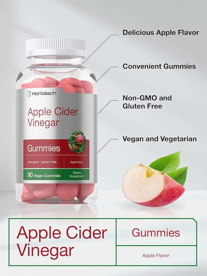 Horbäach Apple Cider Vinegar Gummies | 90 Count | Apple Flavor ACV Dietary Supplement for Adults | Vegan, Non-GMO & Gluten Free - Image 4