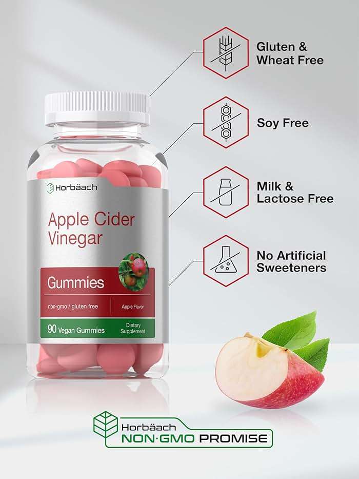 Horbäach Apple Cider Vinegar Gummies | 90 Count | Apple Flavor ACV Dietary Supplement for Adults | Vegan, Non-GMO & Gluten Free - Image 5