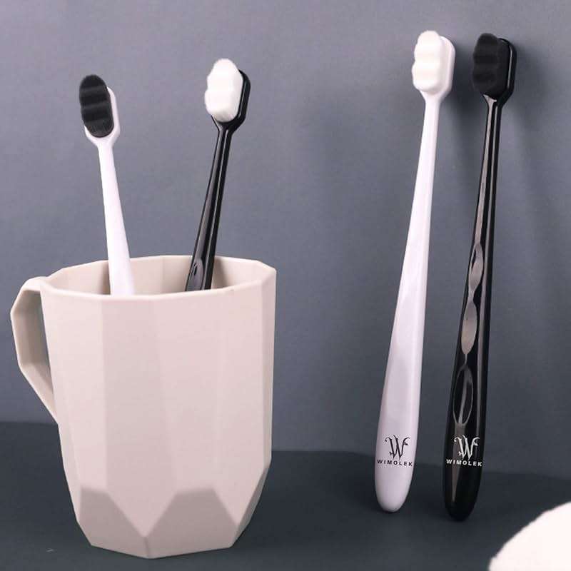 Wimolek Extra Soft Toothbrush for Sensitive Gums and Teeth. Micro Nano Toothbrushes with 20,000 Ultra Soft Bamboo Charcoal Bristles. Excellent Cleaning Effect (2 Pack) (Black Wave Bristle) - Image 7