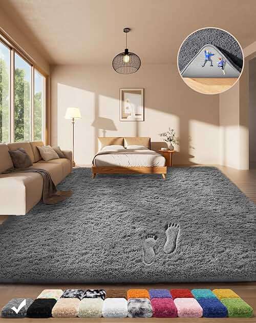 Ophanie Area Rugs for Living Room Bedroom, Washable Non-Slip Fluffy Soft Grey Shag Carpet, Indoor Floor Gray 4x6 Fuzzy Shaggy Living Room Plush Rug for Kids Home Dorm Decor Aesthetic - Image 1