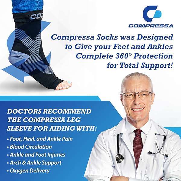Compressa Compression Socks for Women & Men - Ankle Compression Sleeve with Premium Non-Slip Support Joint Pain, Muscle Recovery, Arthritis Relief, Injury Recovery, & More (1 Pair - Open Toe) - Image 4