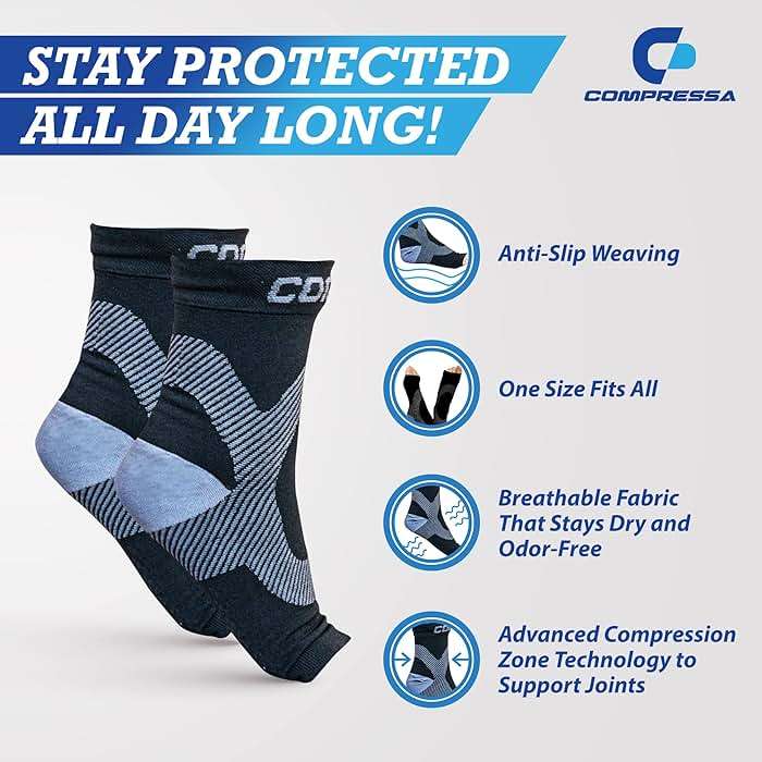 Compressa Compression Socks for Women & Men - Ankle Compression Sleeve with Premium Non-Slip Support Joint Pain, Muscle Recovery, Arthritis Relief, Injury Recovery, & More (1 Pair - Open Toe) - Image 5