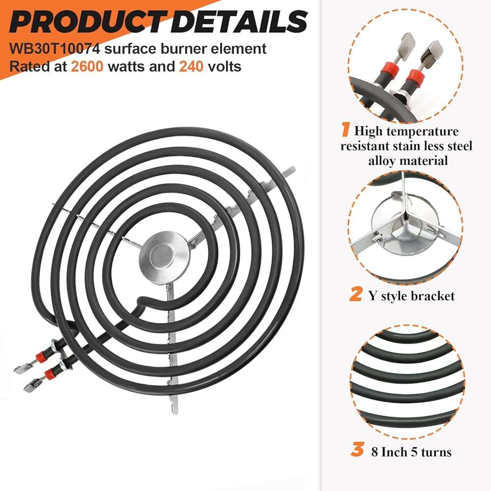【Upgraded】 8" WB30T10074 Electric Stove Burner for GE Hotpoint Stove Oven Coil Surface Heating Element Replace CH30T10074 S30T10074 PS243922 AP3186376 JBS07C2WW RBS330DRWW JB258RM2SS by Beaquicy - Image 2