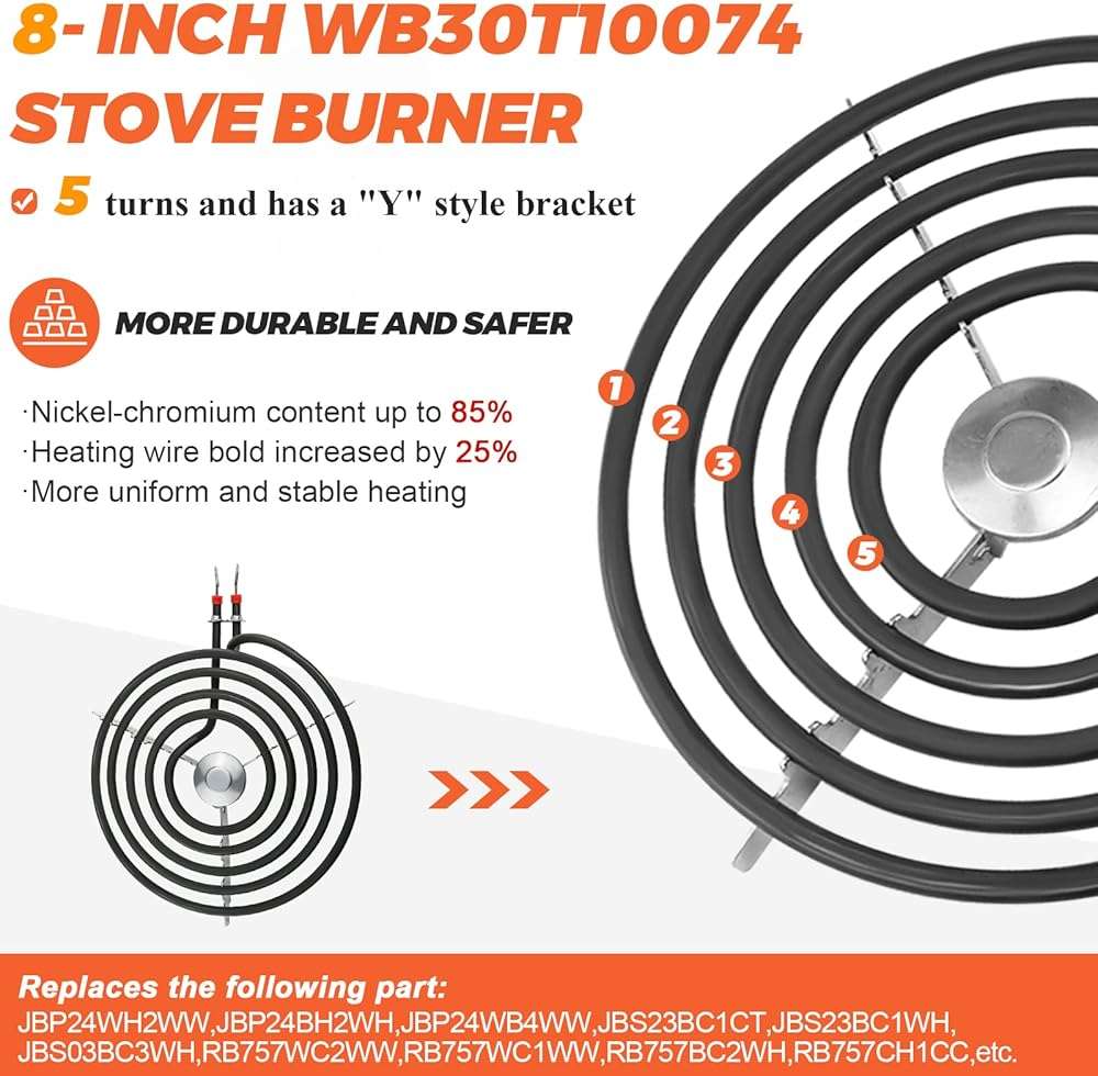 【Upgraded】 8" WB30T10074 Electric Stove Burner for GE Hotpoint Stove Oven Coil Surface Heating Element Replace CH30T10074 S30T10074 PS243922 AP3186376 JBS07C2WW RBS330DRWW JB258RM2SS by Beaquicy - Image 3