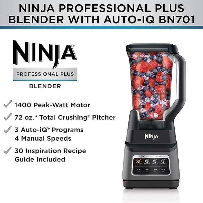 Ninja Professional Plus Blender with Auto-iQ | Smoothie and Ice Cream Maker, Frozen Drink Mixer, Margarita Machine | 3 Auto-iQ Presets, 1400W, 72-oz. Total Crushing Pitcher | Dark Grey | BN701 - Image 6