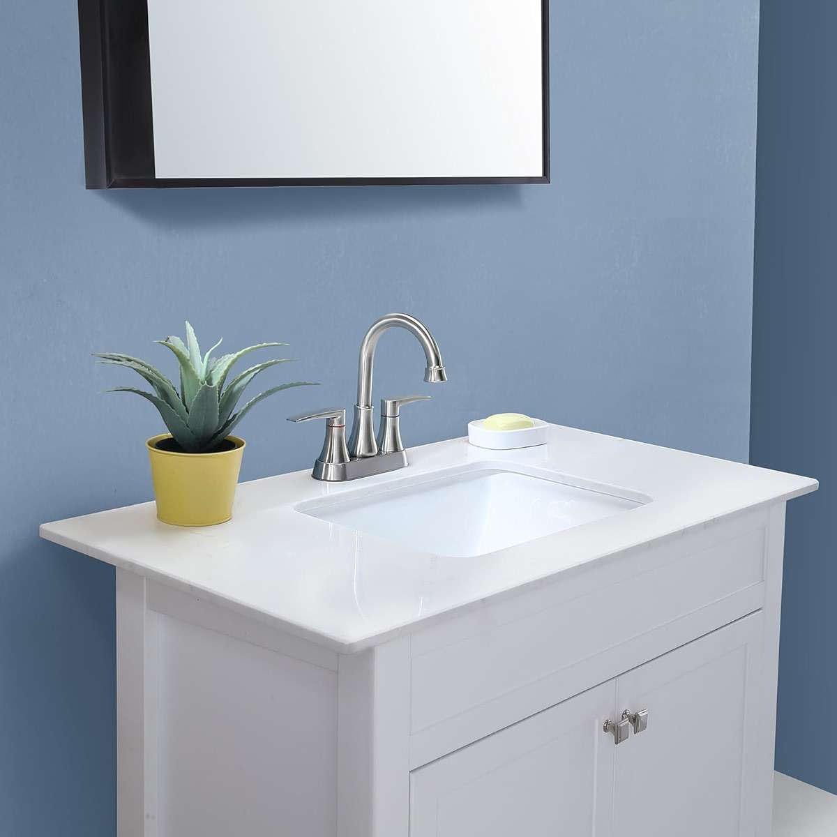 Brushed Nickel Bathroom Faucet, 2-Handle Lead-Free 360° Swivel High-Arc Spout 4 Inch Centerset Bath Lavatory Vanity Sink Faucets Set for Sinks with Drain & Water Hoses, VABM80008L - Image 2