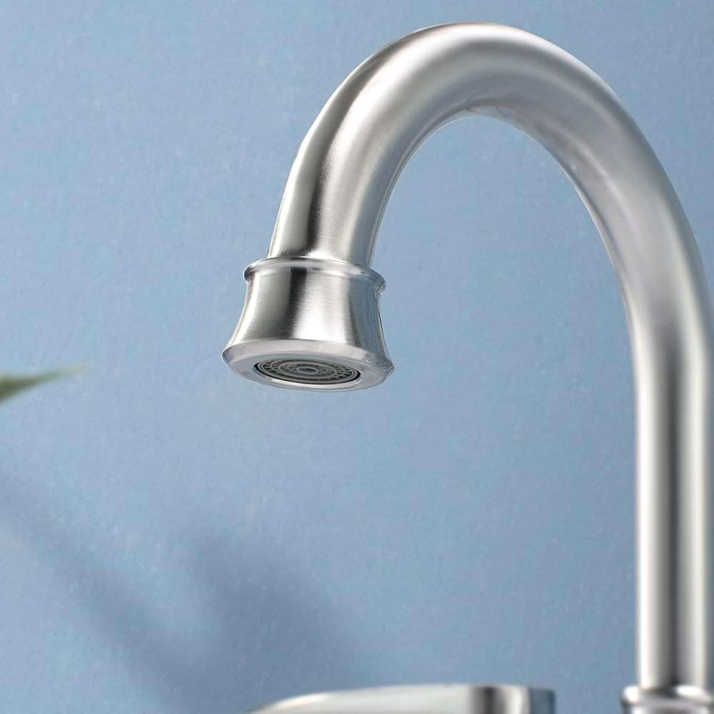 Brushed Nickel Bathroom Faucet, 2-Handle Lead-Free 360° Swivel High-Arc Spout 4 Inch Centerset Bath Lavatory Vanity Sink Faucets Set for Sinks with Drain & Water Hoses, VABM80008L - Image 7