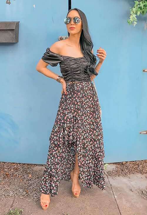 BTFBM Boho Long Skirts For Women 2026 Summer Floral Polka Dot High Low Elastic Waist Slit Ruffle Western Maxi Skirt - Image 4