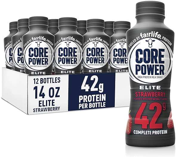 Core Power Fairlife Elite 42g High Protein Milk Shake Bottle , Ready To Drink for Workout Recovery, Strawberry, 14 Fl Oz, Liquid, kosher (Pack of 12) - Image 1
