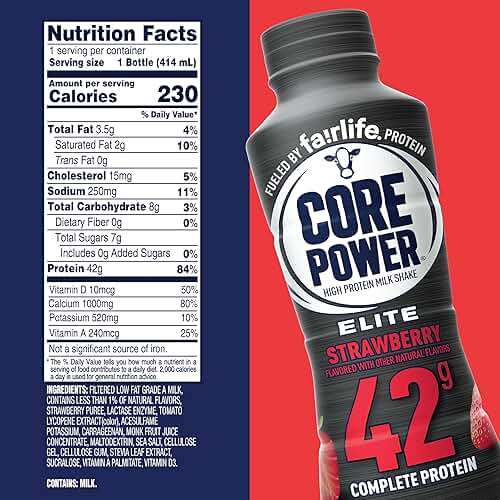 Core Power Fairlife Elite 42g High Protein Milk Shake Bottle , Ready To Drink for Workout Recovery, Strawberry, 14 Fl Oz, Liquid, kosher (Pack of 12) - Image 2