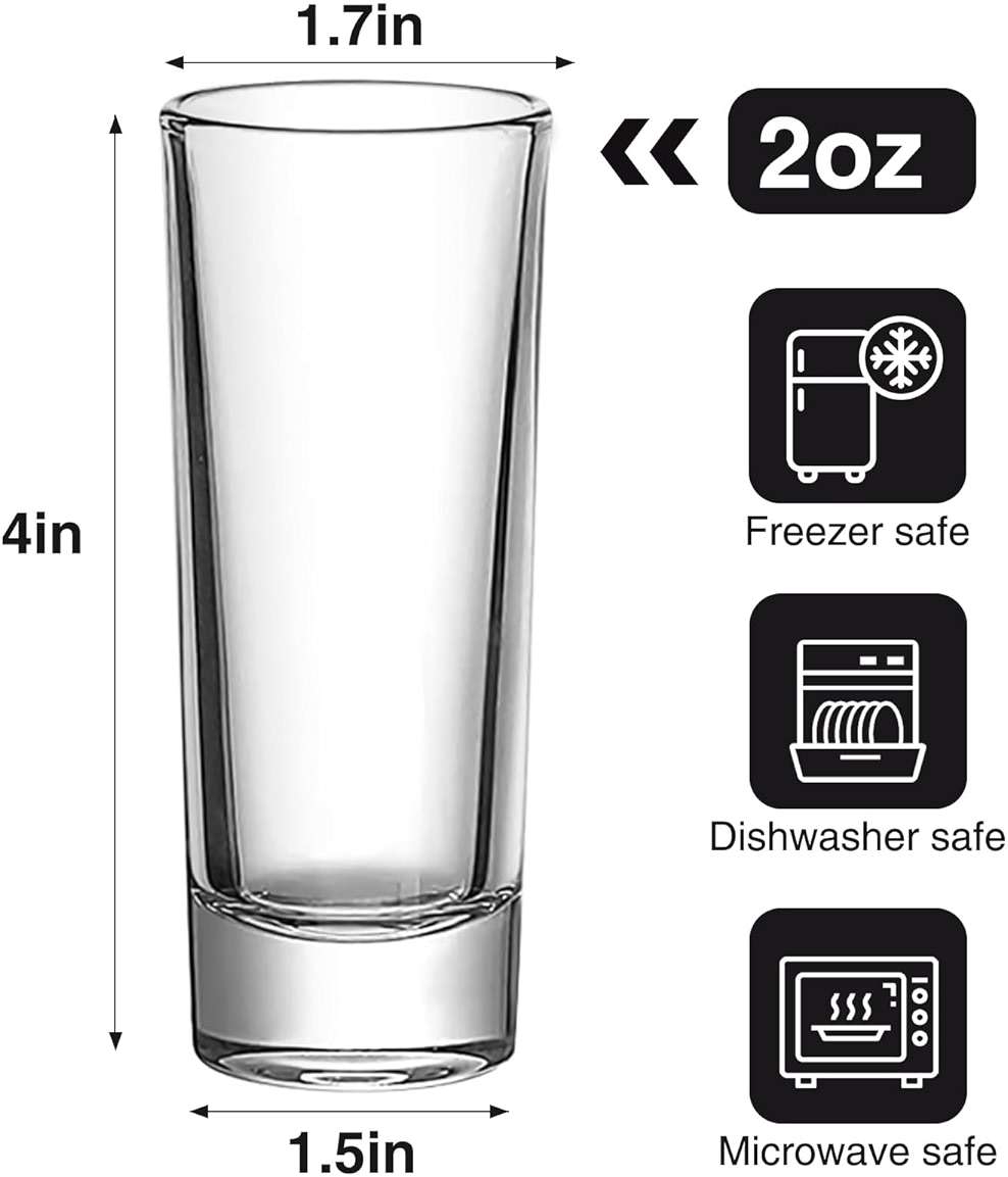 Ruckae 12 Pack 2oz Shot Glasses Set Clear Shot Glasses Bulk with Heavy Base Bar Cylinder Glass Shot Cups for Vodka Tequila Whiskey Liquor Cocktail (Cylinder Shaped) - Image 3