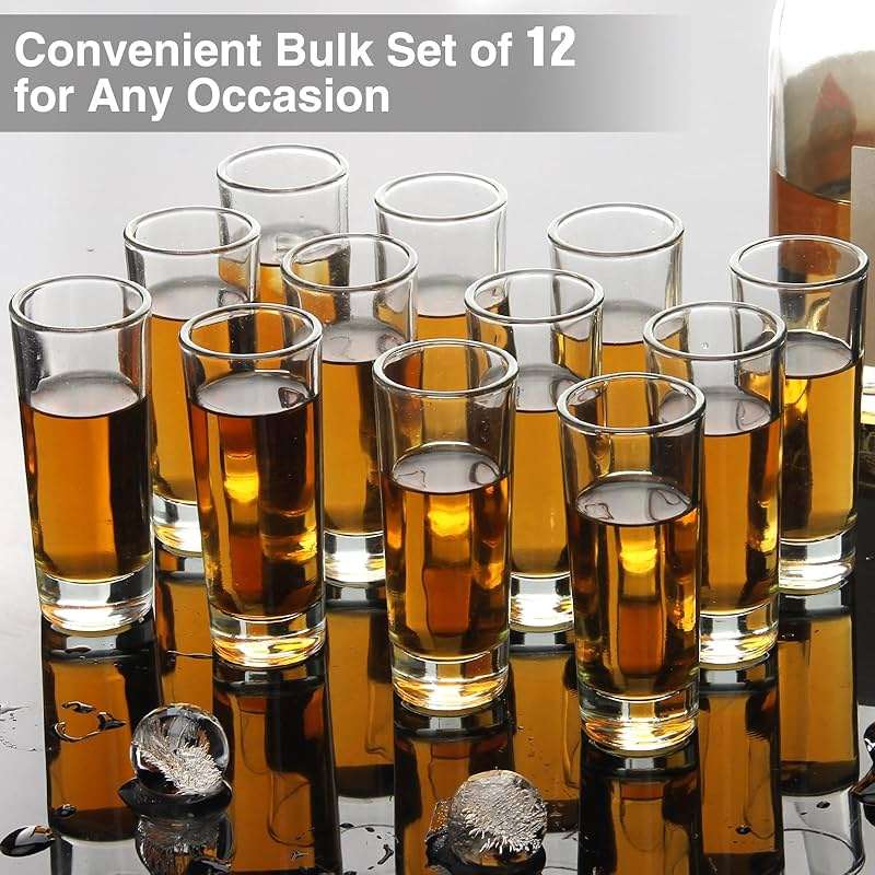 Ruckae 12 Pack 2oz Shot Glasses Set Clear Shot Glasses Bulk with Heavy Base Bar Cylinder Glass Shot Cups for Vodka Tequila Whiskey Liquor Cocktail (Cylinder Shaped) - Image 4