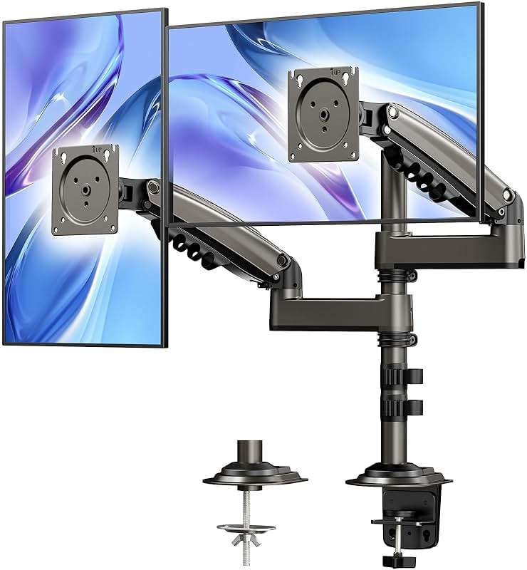 HUANUO 17-32 Inch Dual Monitor Stand, Vertical Dual Monitor Mount, Monitor Stand 2 Monitors, Ergonomic Adjustable Tilt/Swivel/Rotate, Weight Max 19.8 lbs, VESA 75/100mm - Image 1