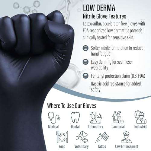Ensure Black Nitrile Gloves – 5 Mil Heavy-Duty Disposable Gloves, Low Dermatitis, Powder & Latex Free, Chemo-Rated - Image 5