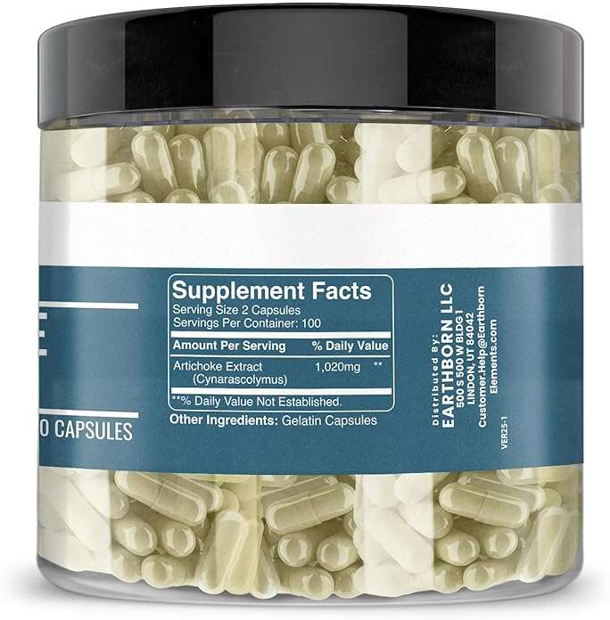 Earthborn Elements Artichoke Extract 200 Capsules, Pure & Undiluted, No Additives - Image 3