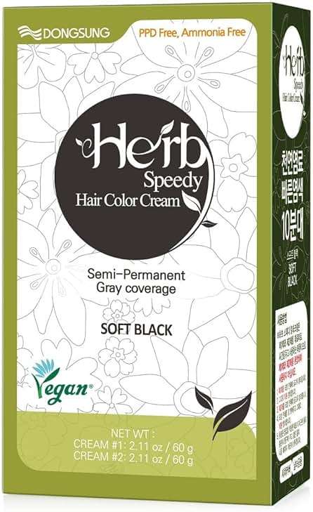 Dongsung Herb Speedy Color Cream(Soft Black) – Korean Herbal Vegan Hair Dye, PPD-Free, Ammonia-Free, Hypoallergenic – 100% Gray Coverage Odorless Dermatologically Tested Quick 20-Minute Application - Image 1