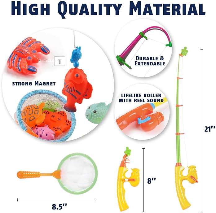 CozyBomB™ Magnetic Fishing Toys Game Set for Kids | Water Table Bathtub Kiddie Pool Party Pole Rod Net, Outdoor Plastic Floating Fish, Toddler Bath Color Ocean Sea Animals Birthday Gift Age 3-5 6 4-8 - Image 2