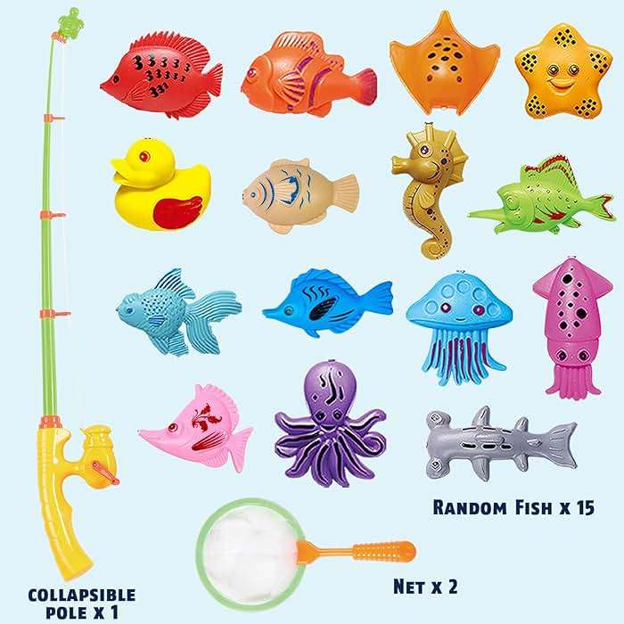 CozyBomB™ Magnetic Fishing Toys Game Set for Kids | Water Table Bathtub Kiddie Pool Party Pole Rod Net, Outdoor Plastic Floating Fish, Toddler Bath Color Ocean Sea Animals Birthday Gift Age 3-5 6 4-8 - Image 3