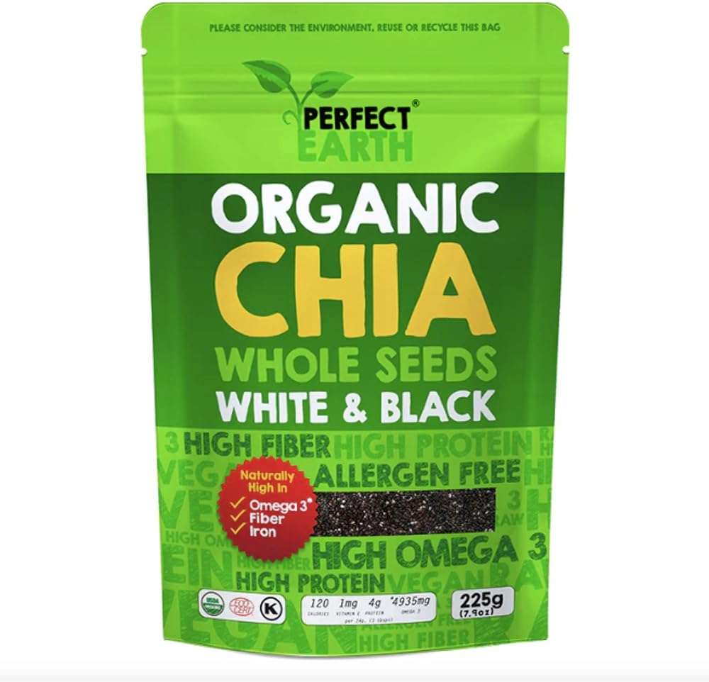 Perfect Earth Chia Seeds - Organic, Gluten-Free, Allergen-Free, Vegan, Keto-Friendly, High in Omega-3, Iron & Protein. for Healthy Lifestyles - 7.9oz Bag - Image 1