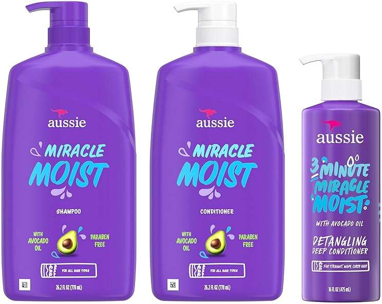Aussie Miracle Moist Shampoo and Conditioner with 3 Minute Miracle Deep Conditioner, Avocado & Jojoba Oil, Paraben-Free, Moisturizes & Detangles, All Hair Types, Citrus Floral Scent, 3 Pack 68.4 Fl Oz - Image 9