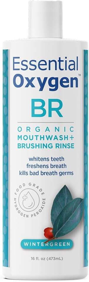 Essential Oxygen Certified BR Organic Brushing Rinse, All Natural Mouthwash for Whiter Teeth, Fresher Breath, and Happier Gums, Alcohol-Free Oral Care, Wintergreen, 16 Ounce - Image 1