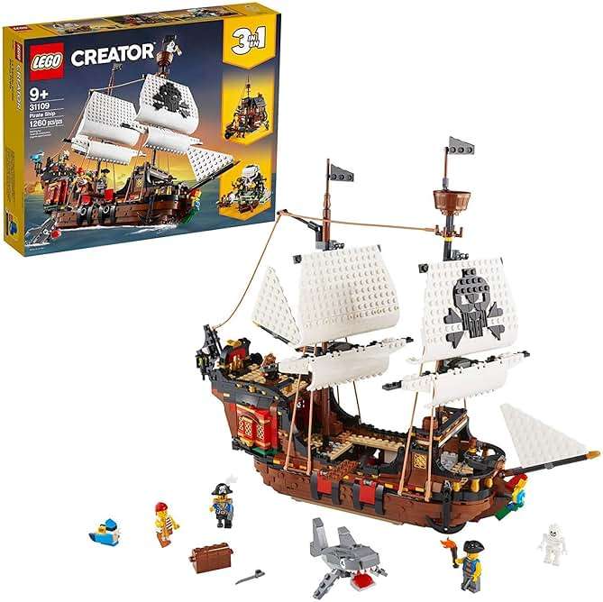 LEGO Creator 3 in 1 Pirate Ship Building Set, Kids can Rebuild The Pirate Ship into an Inn or Skull Island, Features 4 Minifigures and Shark Toy, Makes a Great Gift for Kids Ages 9+ Years Old, 31109 - Image 3