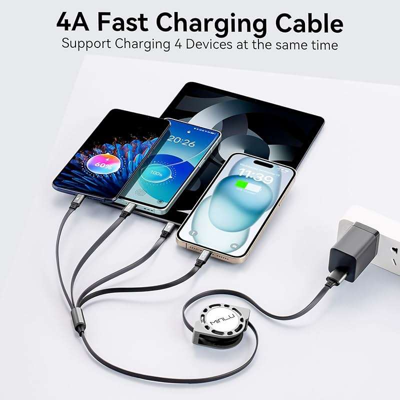 MINLU Multi Charging Cable 4A, 2Pack 4Ft Retractable Multi Fast Charger Cable, Multiple Charging Cord, 4 in 1 Multi USB Cable with Type C/Micro USB Ports for Cell Phones/IP/Galaxy/PS/Tablets/iPads - Image 2