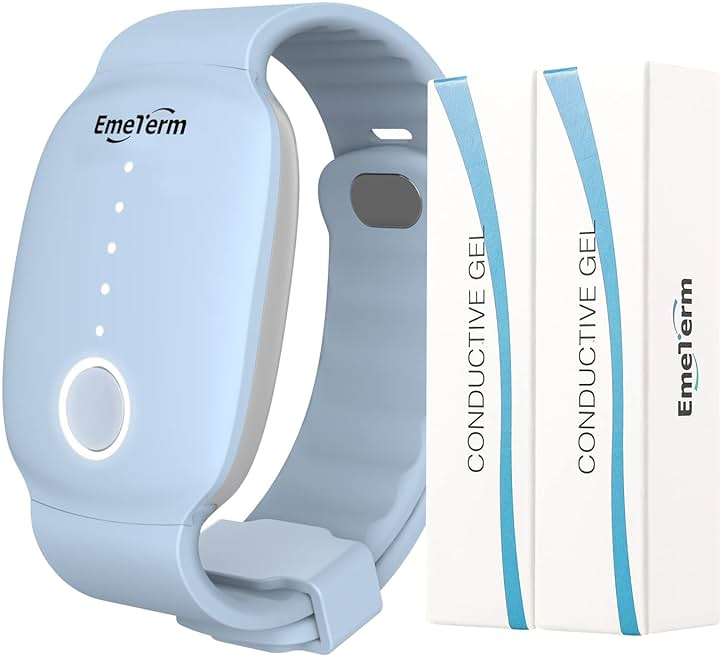 EmeTerm Fashion Anti-Nausea Wristband Relieve Morning Motion Travel Sickness Rechargeable Drug Free Bands without Side Effects - Extra 2pack Conductive Gel (Blue - Extra 2pack Conductive Gel) - Image 1