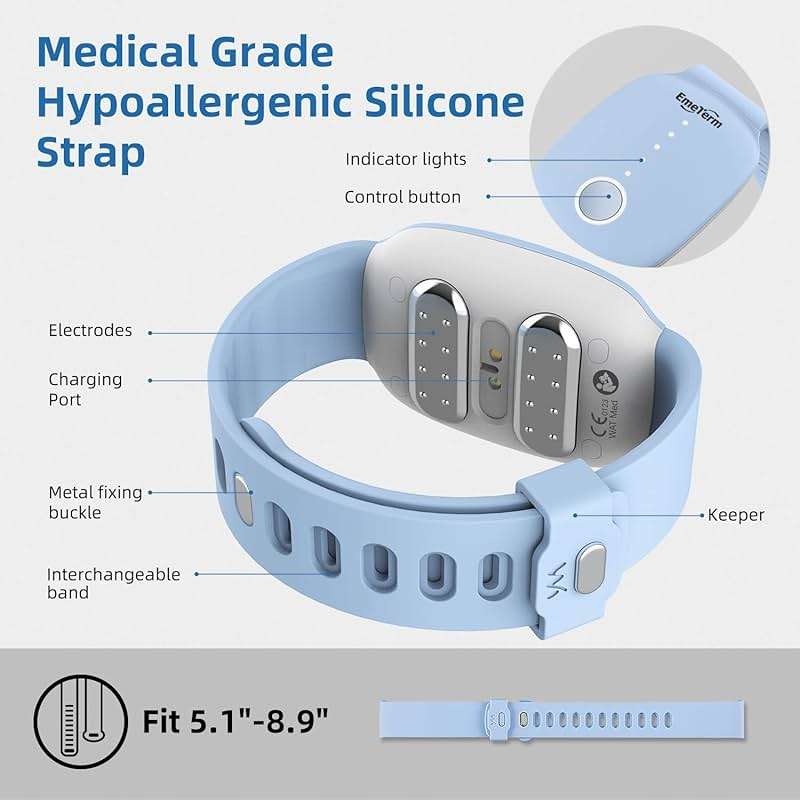 EmeTerm Fashion Anti-Nausea Wristband Relieve Morning Motion Travel Sickness Rechargeable Drug Free Bands without Side Effects - Extra 2pack Conductive Gel (Blue - Extra 2pack Conductive Gel) - Image 6