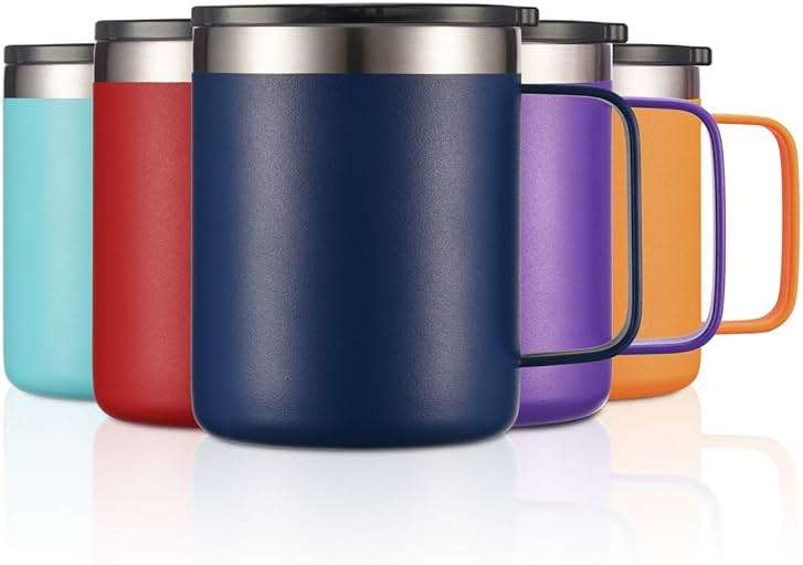 ALOUFEA 12oz Stainless Steel Insulated Coffee Mug with Handle, Double Wall Vacuum Travel Mug, Tumbler Cup with Sliding Lid, Navy - Image 3