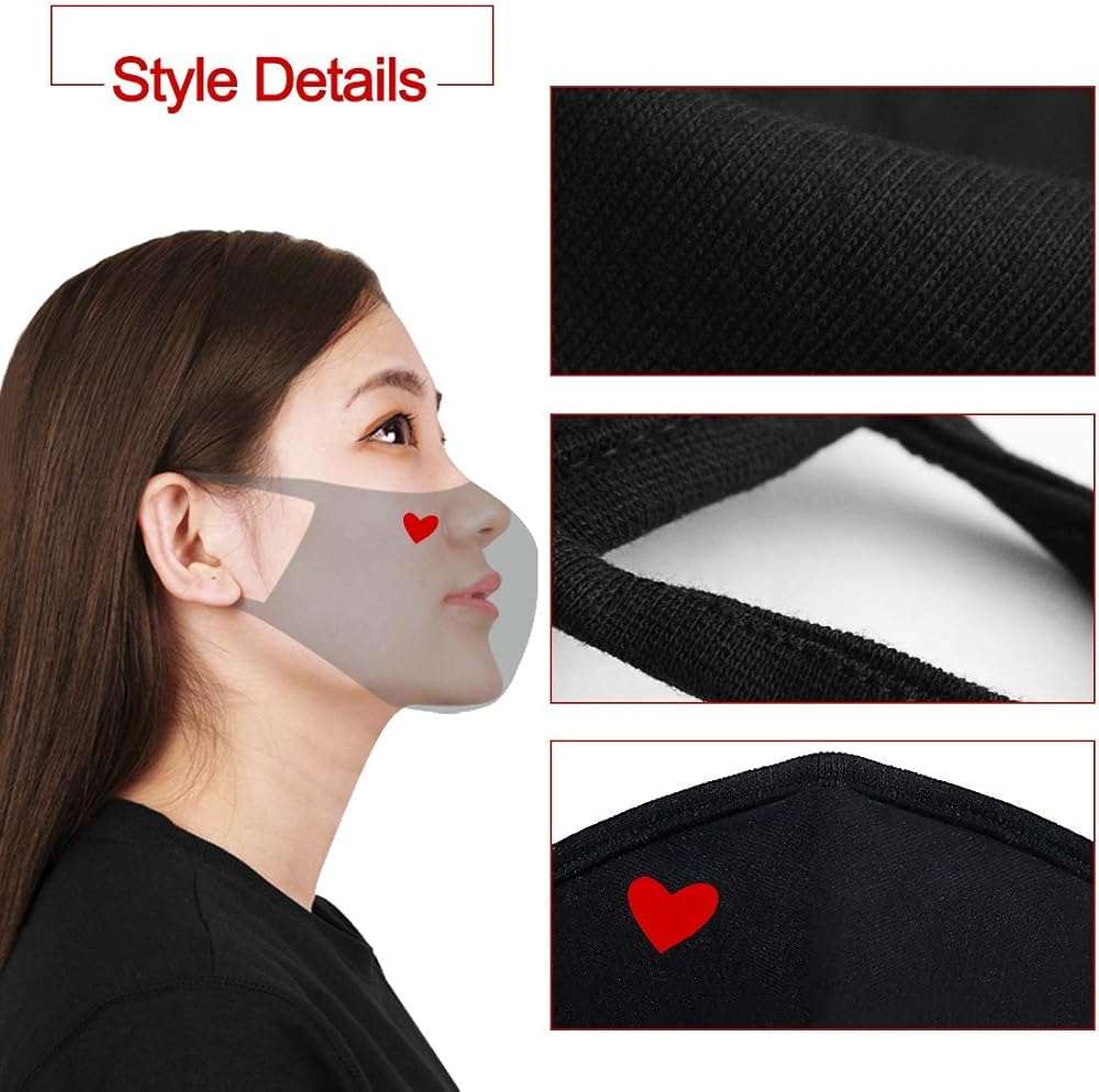 Yiiza Fashion Cute Heart Face Mask - Unisex Organic Cotton Dustproof Mouth Protection - Reusable Warm Windproof for Outdoor Activities - Image 3