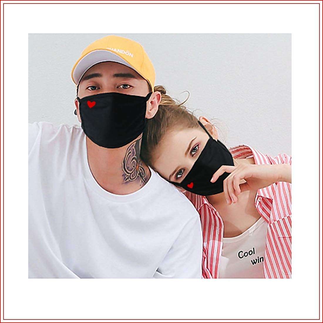 Yiiza Fashion Cute Heart Face Mask - Unisex Organic Cotton Dustproof Mouth Protection - Reusable Warm Windproof for Outdoor Activities - Image 6