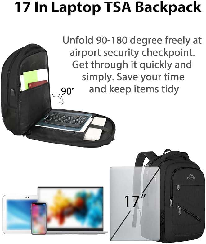 MATEIN 17 Inch Work Laptop Backpack, Large College Computer Bookbag with TSA Laptop Compartment, Water Resistant Business Travel Backpack with Anti Theft Pocket, Graduation Gifts for Men Women - Image 2