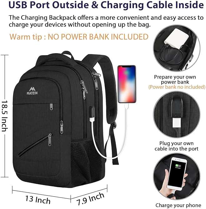 MATEIN 17 Inch Work Laptop Backpack, Large College Computer Bookbag with TSA Laptop Compartment, Water Resistant Business Travel Backpack with Anti Theft Pocket, Graduation Gifts for Men Women - Image 3