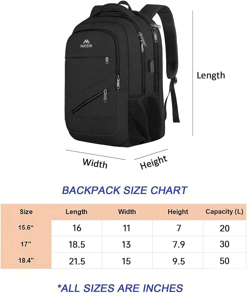 MATEIN 17 Inch Work Laptop Backpack, Large College Computer Bookbag with TSA Laptop Compartment, Water Resistant Business Travel Backpack with Anti Theft Pocket, Graduation Gifts for Men Women - Image 6