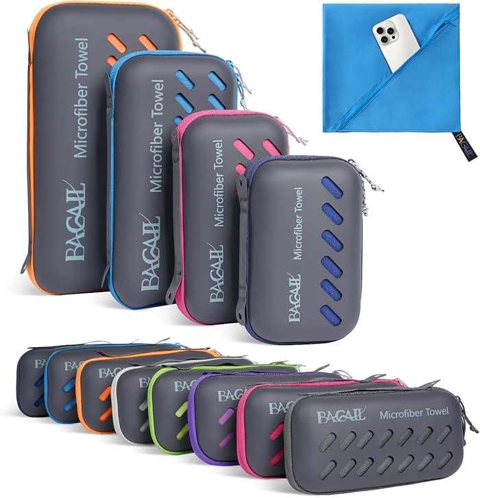 BAGAIL Camping Towel with EVA Case, Compact & Ultra Soft Microfiber Travel Towel - Super Absorbent & Lightweight Quick Dry Towels for Sports, Beach, Gym, Backpacking, Hiking and Yoga - Image 1