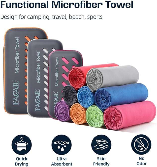 BAGAIL Camping Towel with EVA Case, Compact & Ultra Soft Microfiber Travel Towel - Super Absorbent & Lightweight Quick Dry Towels for Sports, Beach, Gym, Backpacking, Hiking and Yoga - Image 2