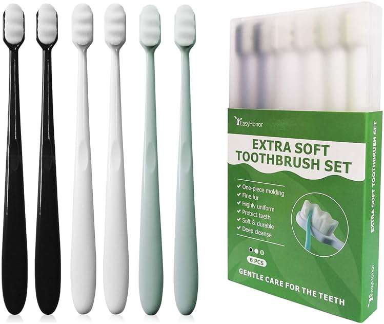 EasyHonor Extra Toothbrush for Sensitive Gums, Micro Fur Manual Toothbrush with 20000 Soft Floss Bristle for Pregnant Women, Elderly, Braces and Gum Recessions, Protect Fragile Gums (6 Pack) - Image 1