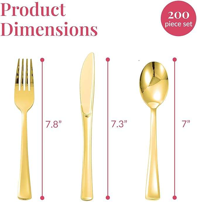 Prestee 200 Piece Gold Plastic Silverware Set for 50 Guests - Premium Pre Rolled Cutlery Set with Napkins - Elegant Disposable Silverware with Forks, Knives, and Spoons for Weddings and Thanksgiving - Image 3