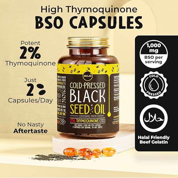 Maju Superfoods Black Seed Oil Capsules - Cold Pressed, 2% Thymoquinone, 100% Turkish Black Cumin Nigella Sativa Seed Oil, Liquid Pure Blackseed 60 Count, 500mg per Capsule - Image 3