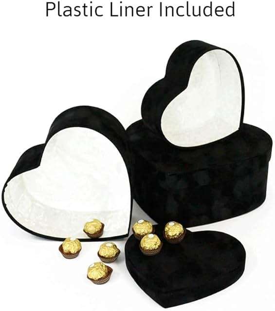 UNIKPACKAGING Premium Quality Heart Shaped Velvet Flower Boxes, SET OF 3, Gift Boxes for Luxury Flower and Gift Arrangements, with Lids, (Black) - Image 2