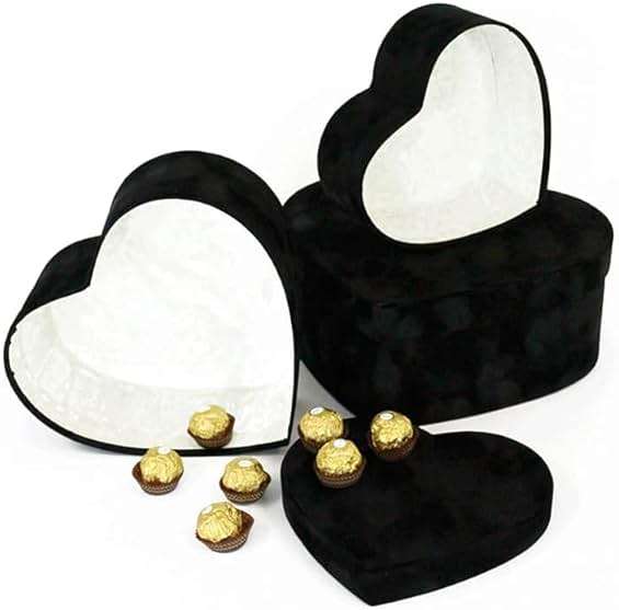 UNIKPACKAGING Premium Quality Heart Shaped Velvet Flower Boxes, SET OF 3, Gift Boxes for Luxury Flower and Gift Arrangements, with Lids, (Black) - Image 4