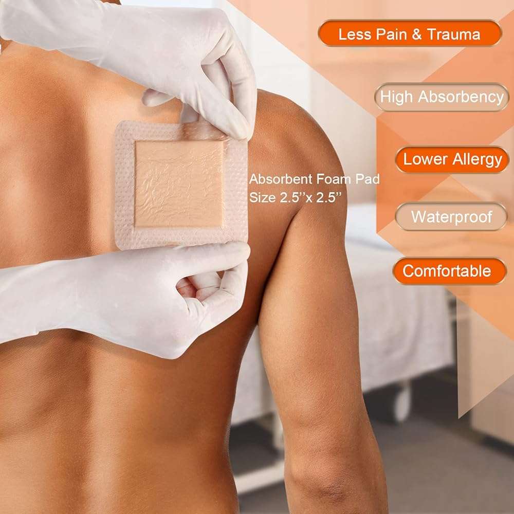 EalionMed Silicone Foam Dressing with Gentle Adhesive Border 4''x4'', 10 Pack, Painless Removal High Absorbency Bed Sore Wound Bandage for Pressure Sore, Leg Ulcer, Diabetic Ulcer - Image 3