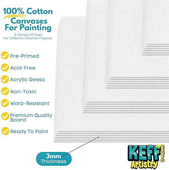 24-Pack Premium Canvas Boards for Painting, 100% Cotton Triple Primed Canvases, 6 Each 5" x 7", 8" x 10", 9" x 12" & 11" x 14", Acrylic Pouring, Oil, Watercolor & Mixed Media for Artists & Beginners - Image 4